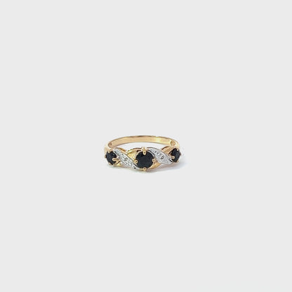 9Ct Yellow Gold Diamond & Black Gemstone Ring