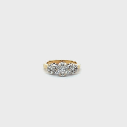 18Ct Yellow Gold Diamond Floral Trilogy Ring