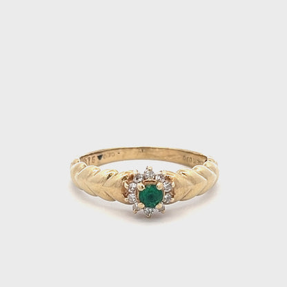 9Ct Yellow Gold Vintage Emerald & Diamond Accent Ring