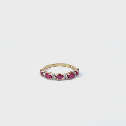 9Ct Yellow Gold Diamond & Pink Gemstone Ring