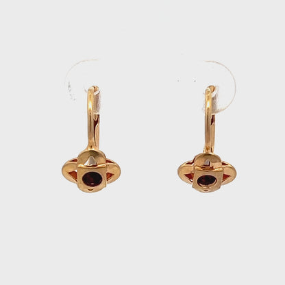 9Ct Yellow Gold Vintage Garnet Lever Earrings