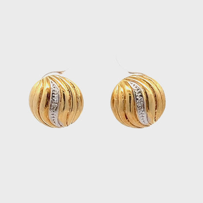 18Ct Two-Toned Gold Diamond Accent Dome Stud Earrings