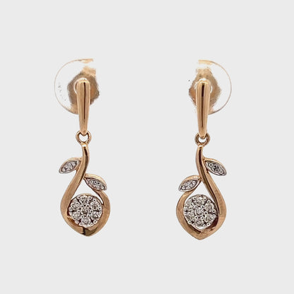 9Ct Yellow Gold Floral Diamond Dangle/Drop Earrings