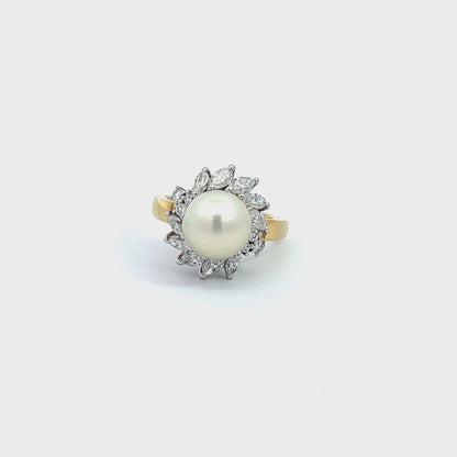 18Ct Yellow Gold Mikimoto Pearl & Diamond Ring