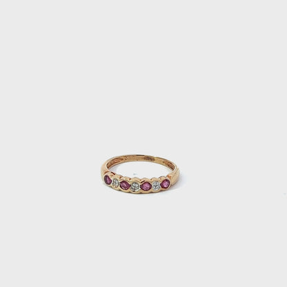 9Ct Yellow Gold Diamond & Pink Gemstone Ring