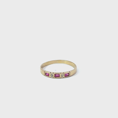 9Ct Yellow Gold Diamond & Pink Gemstone Ring