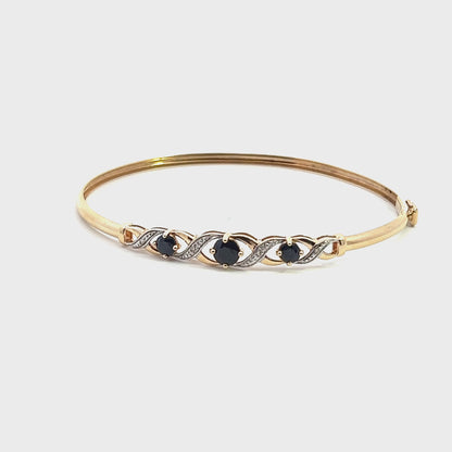 9Ct Yellow Gold Sapphire & Diamond Bangle