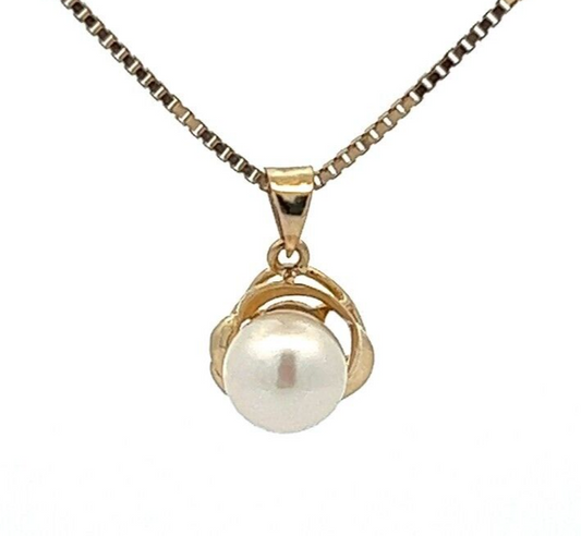 9Ct Yellow Gold Faux Pearl Pendant