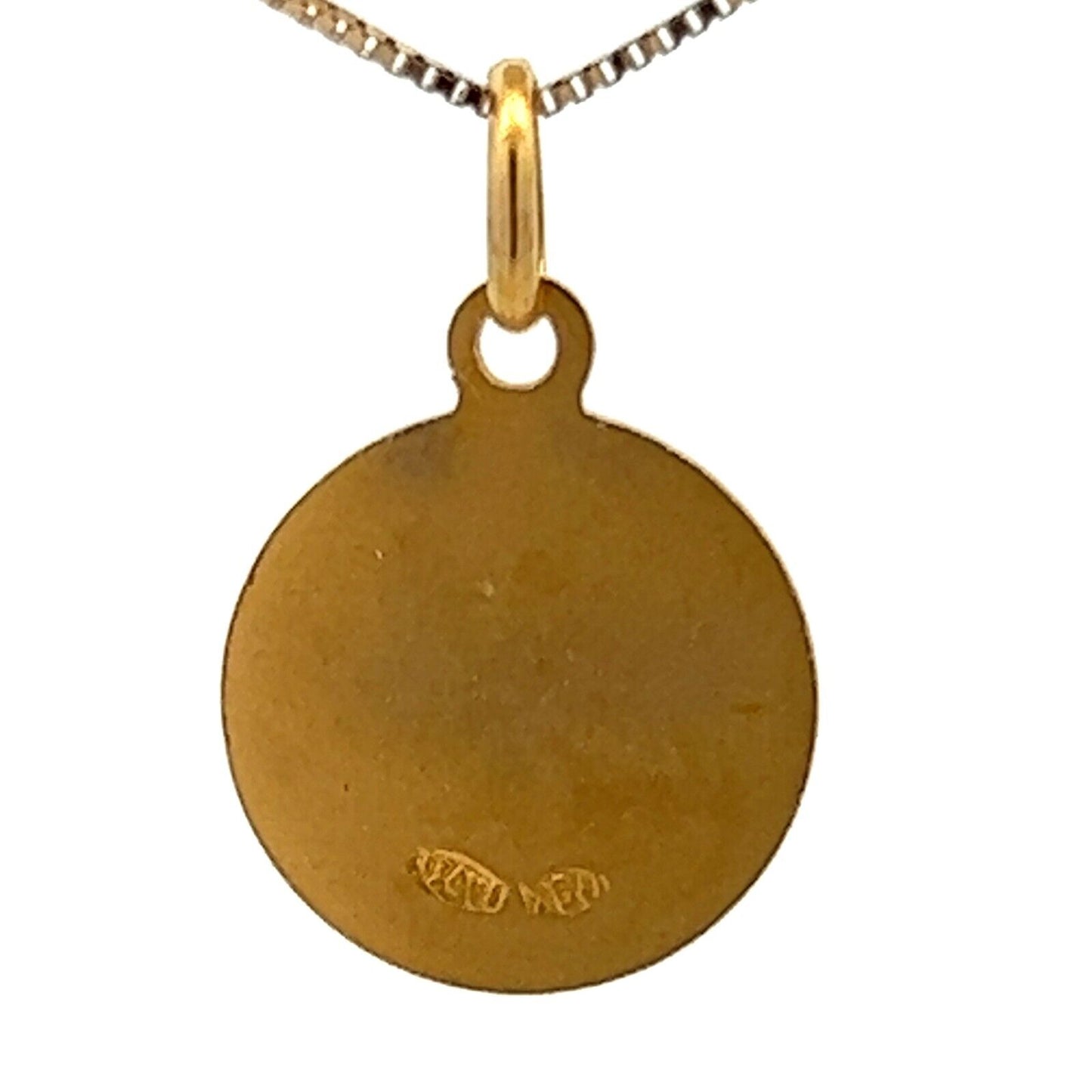 18Ct Yellow Gold Vintage Mother Mary Disc Medallion Charm Pendant