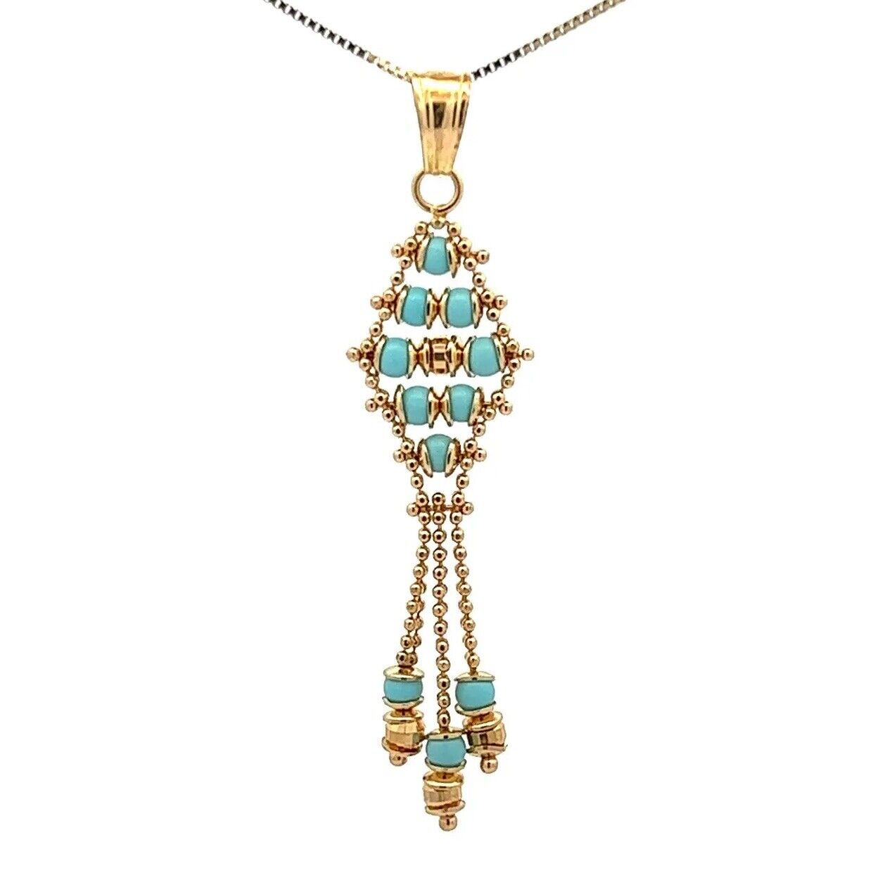 18Ct Yellow Gold Intricate Turquoise Flow Pendant