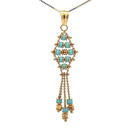 18Ct Yellow Gold Intricate Turquoise Flow Pendant