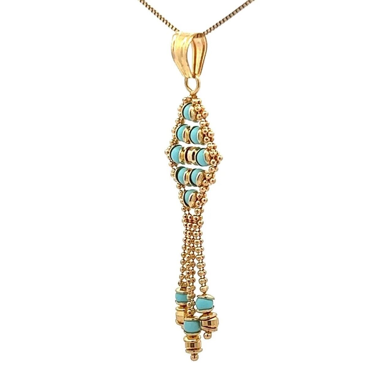 18Ct Yellow Gold Intricate Turquoise Flow Pendant