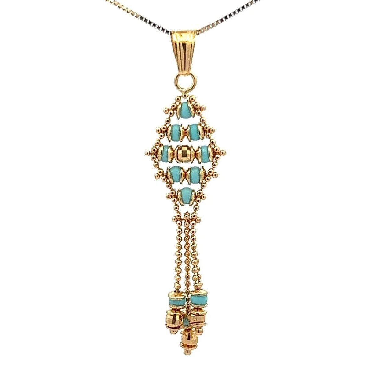 18Ct Yellow Gold Intricate Turquoise Flow Pendant