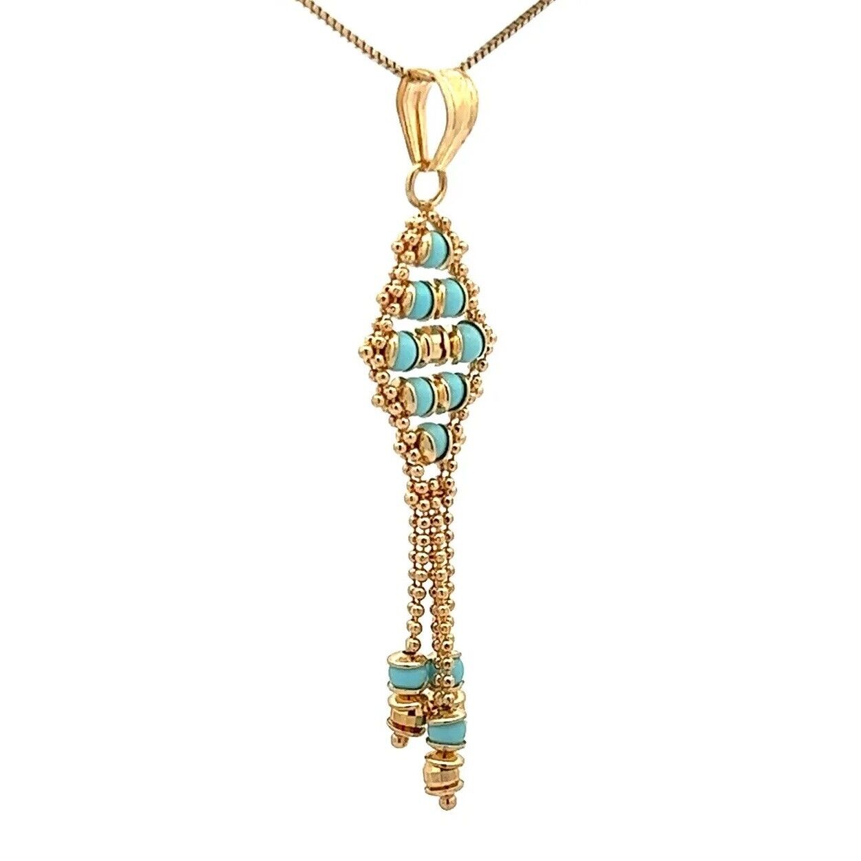 18Ct Yellow Gold Intricate Turquoise Flow Pendant