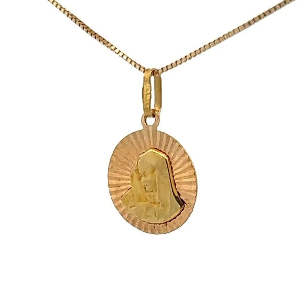 18Ct Yellow Gold Mother Mary With Aura Background Medallion Pendant