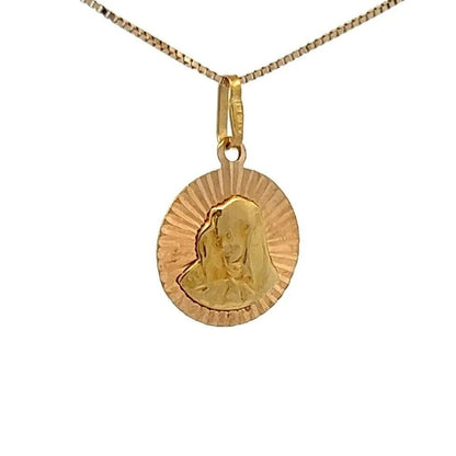 18Ct Yellow Gold Mother Mary With Aura Background Medallion Pendant