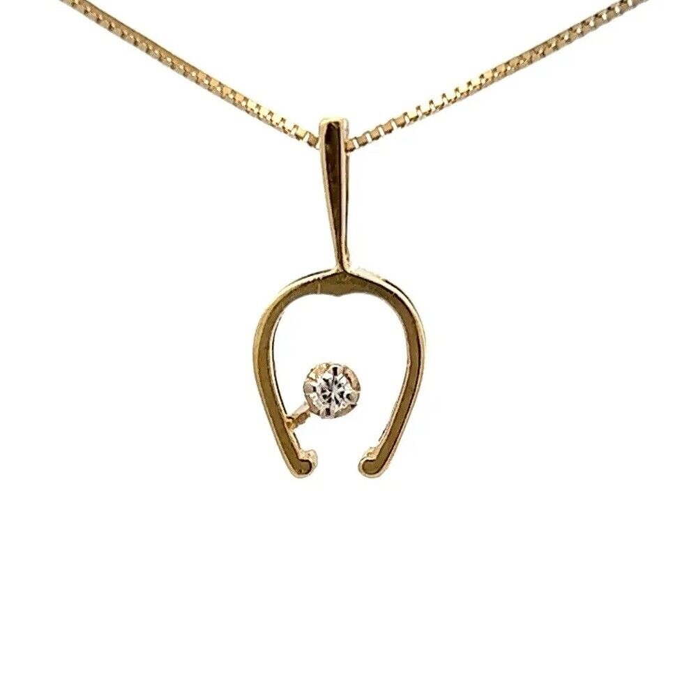 18Ct Yellow Gold .05 TW Diamond Wishbone Pendant