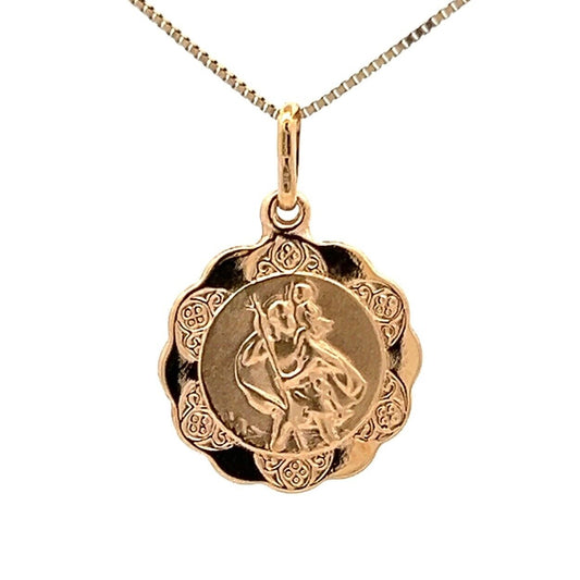 9Ct Yellow Gold Scalloped St. Christopher Charm Pendant