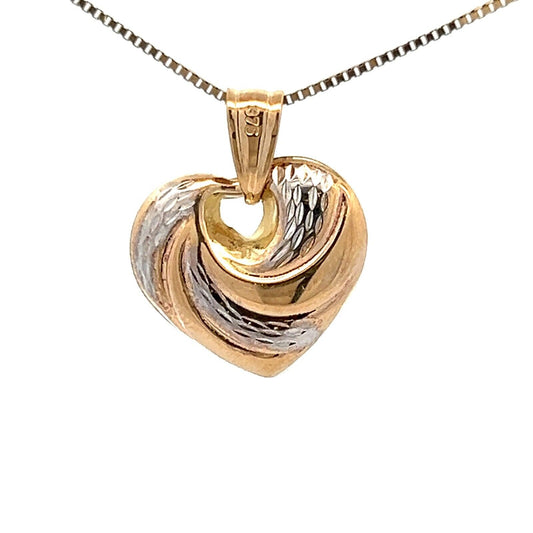 9Ct Two-Toned 3D Heart Charm Pendant