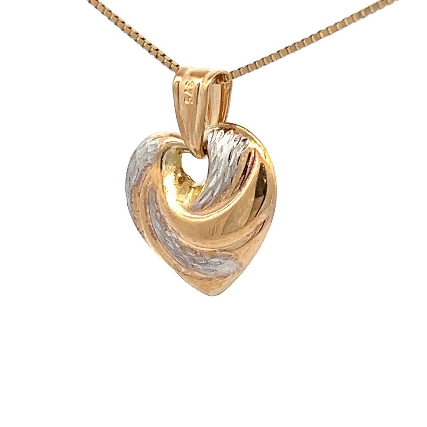 9Ct Two-Toned 3D Heart Charm Pendant