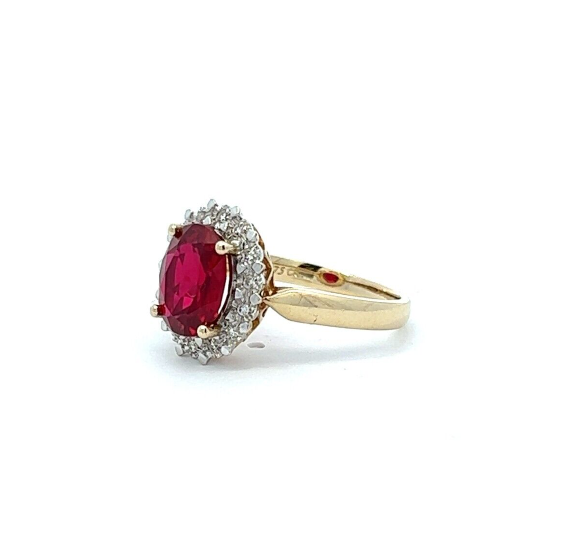 9Ct Yellow Gold Red Gemstone and Diamond Ring