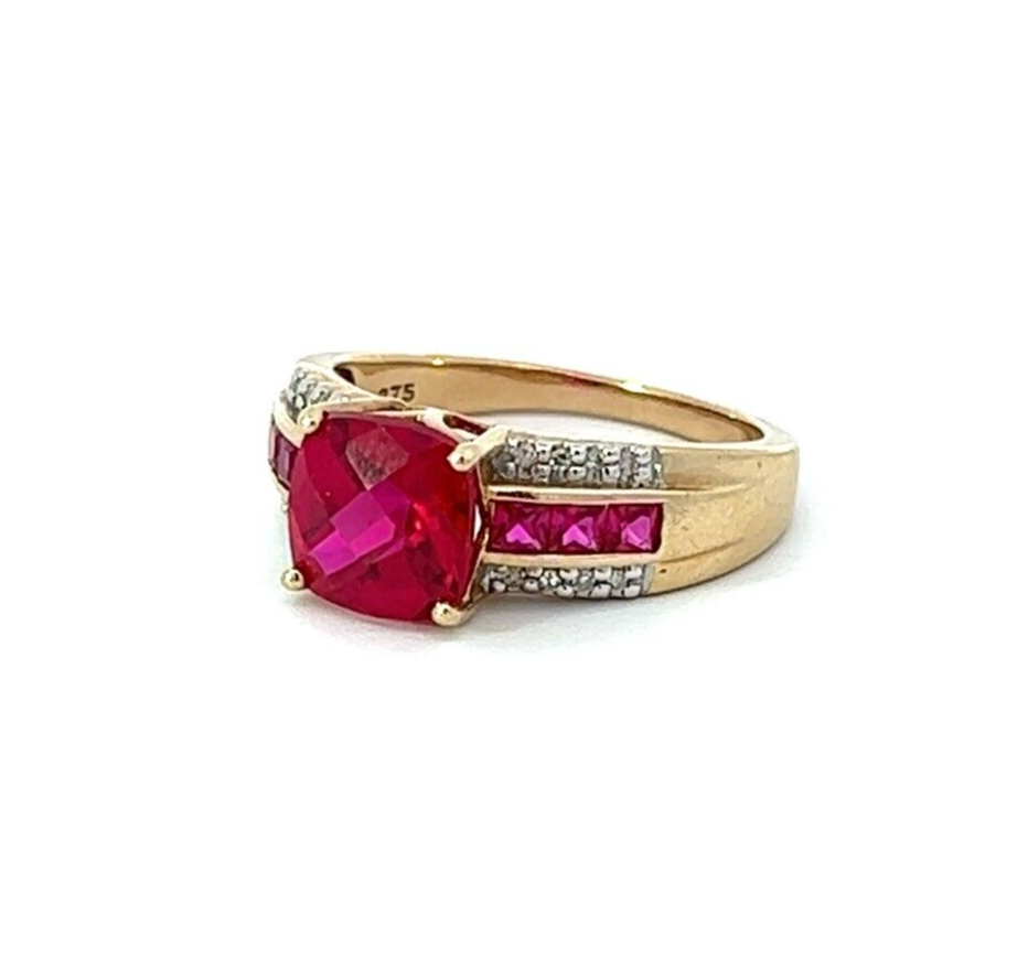 9Ct Yellow Gold Created Ruby and Diamond Ring