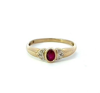 9Ct Yellow Gold Created Ruby and Diamond Accent Ring