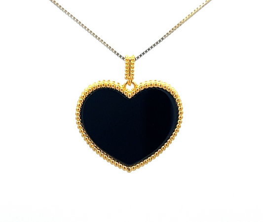 18Ct Yellow Gold Black Heart Pendant