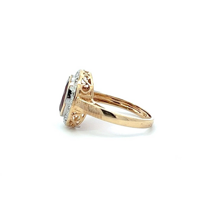 9Ct Yellow Gold Red Gemstone & Diamond Ring