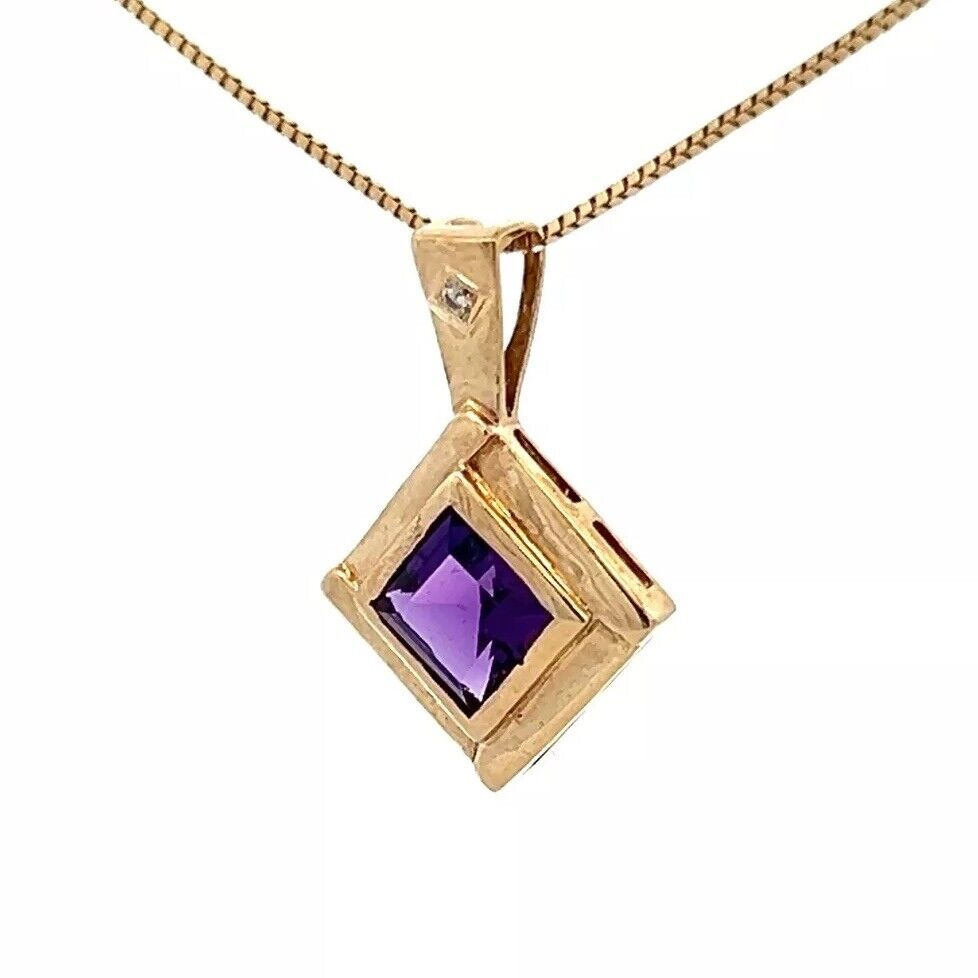 9Ct Yellow Gold Amethyst & Diamond Accent Charm Pendant