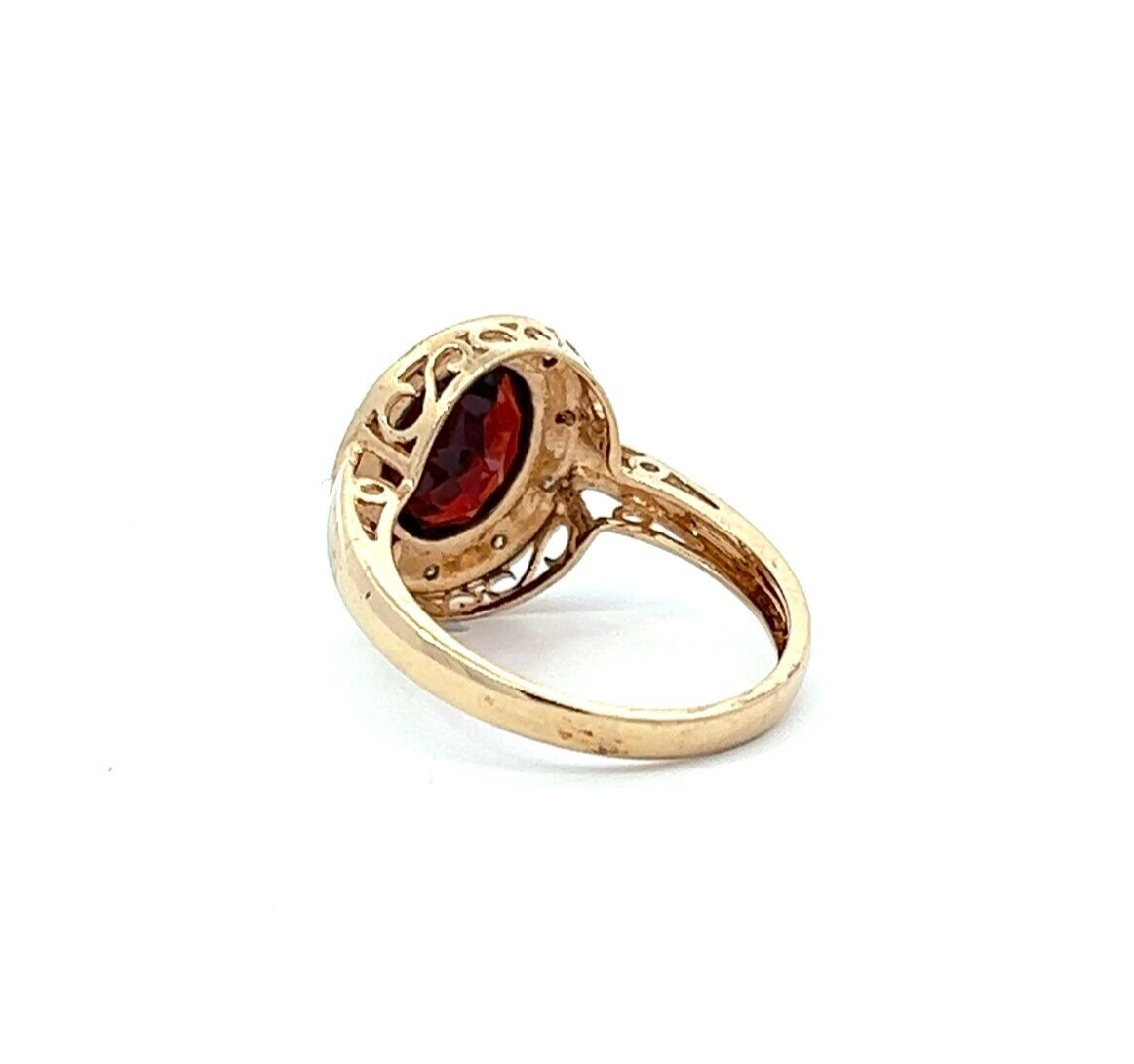 9Ct Yellow Gold Red Gemstone & Diamond Ring