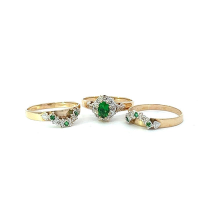 9Ct Two-Toned Gold Green Stone & Diamond Three Ring Set