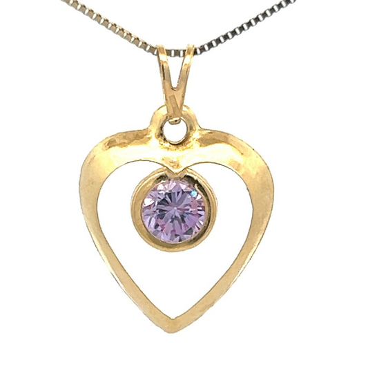 18Ct Yellow Gold Bezel Set Synthetic Amethyst Heart Pendant