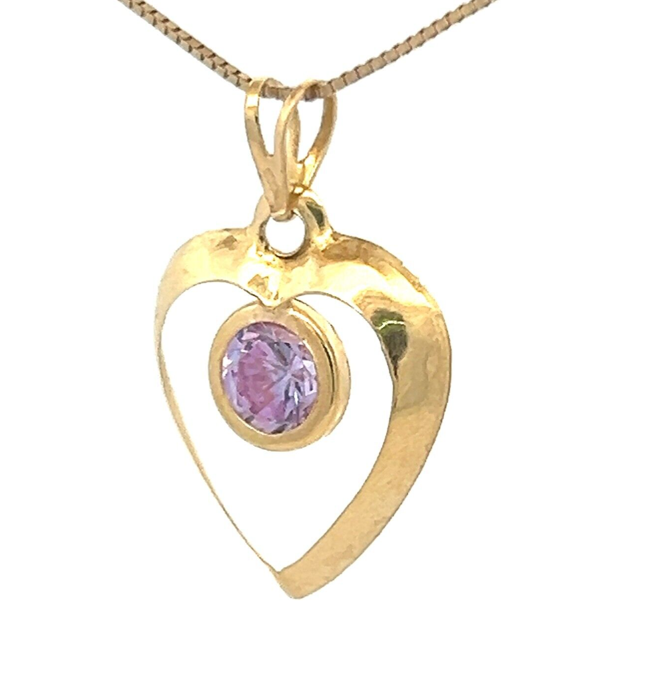 18Ct Yellow Gold Bezel Set Synthetic Amethyst Heart Pendant