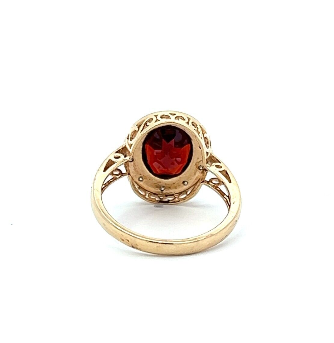 9Ct Yellow Gold Red Gemstone & Diamond Ring