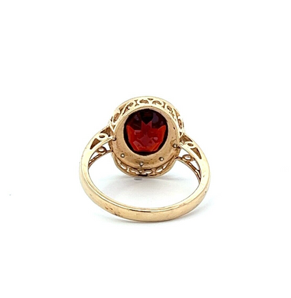 9Ct Yellow Gold Red Gemstone & Diamond Ring