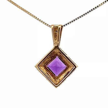 9Ct Yellow Gold Amethyst & Diamond Accent Charm Pendant