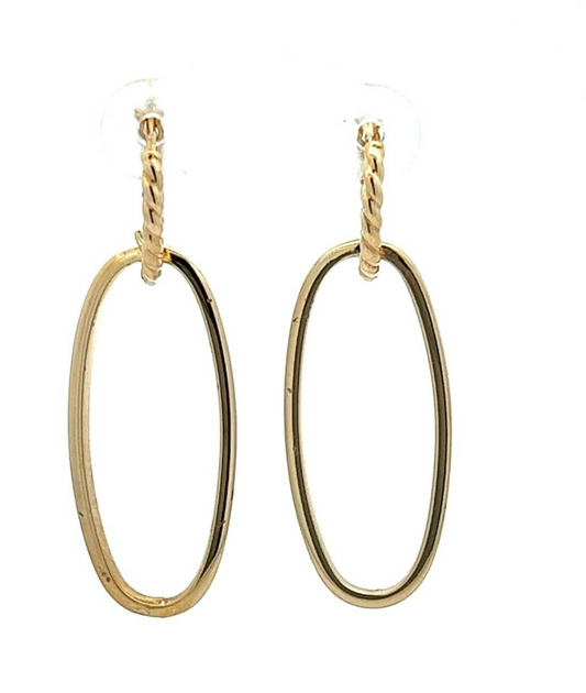 9Ct Yellow Gold Double Oval Hoop Drop Earrings