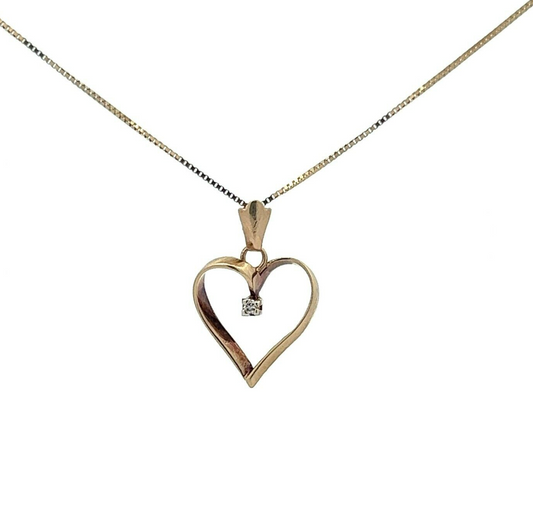 9Ct Yellow Gold Diamond Heart Pendant