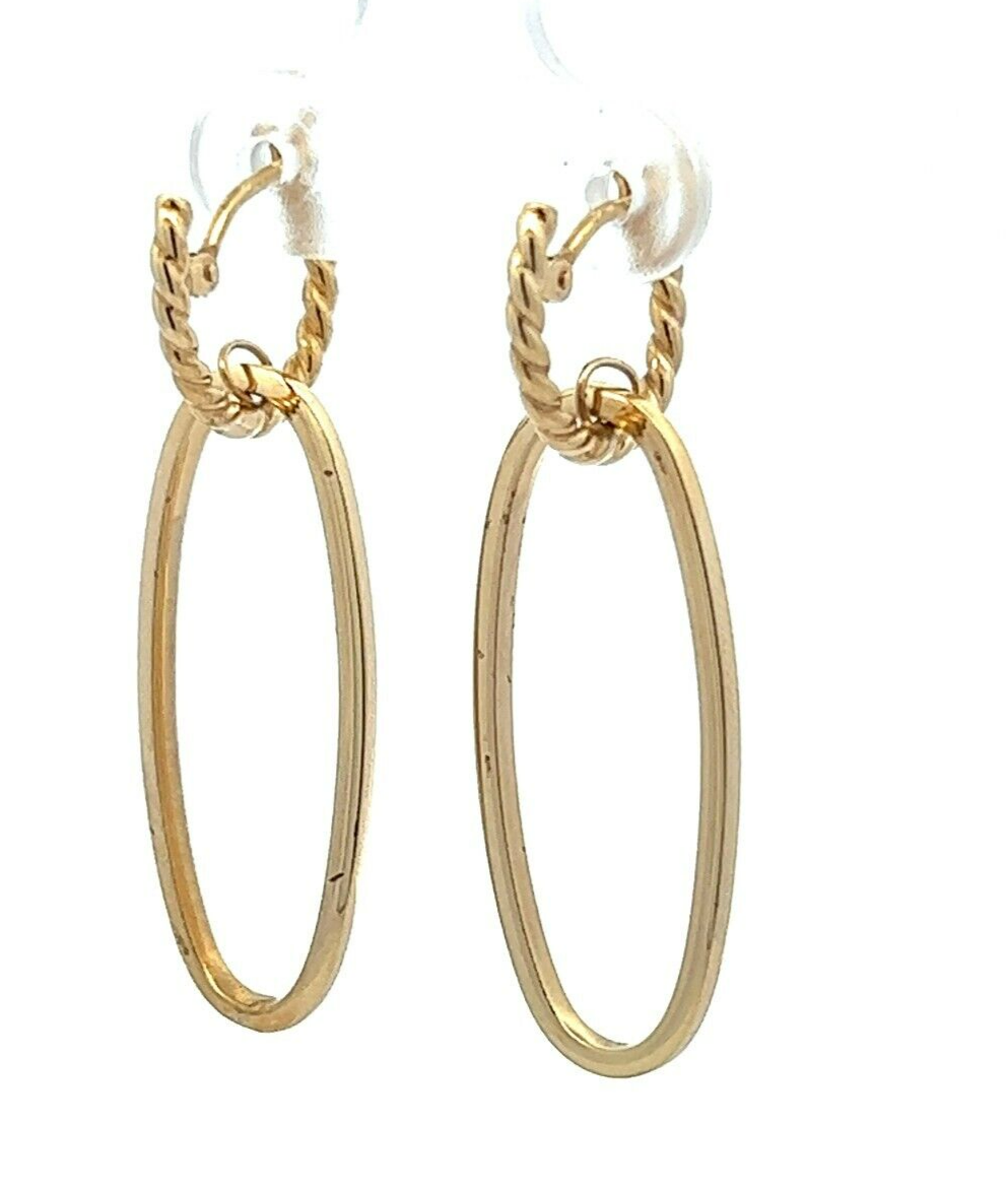 9Ct Yellow Gold Double Oval Hoop Drop Earrings