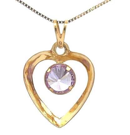 18Ct Yellow Gold Bezel Set Synthetic Amethyst Heart Pendant