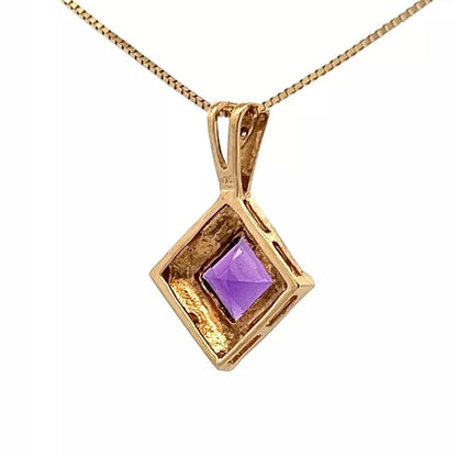 9Ct Yellow Gold Amethyst & Diamond Accent Charm Pendant