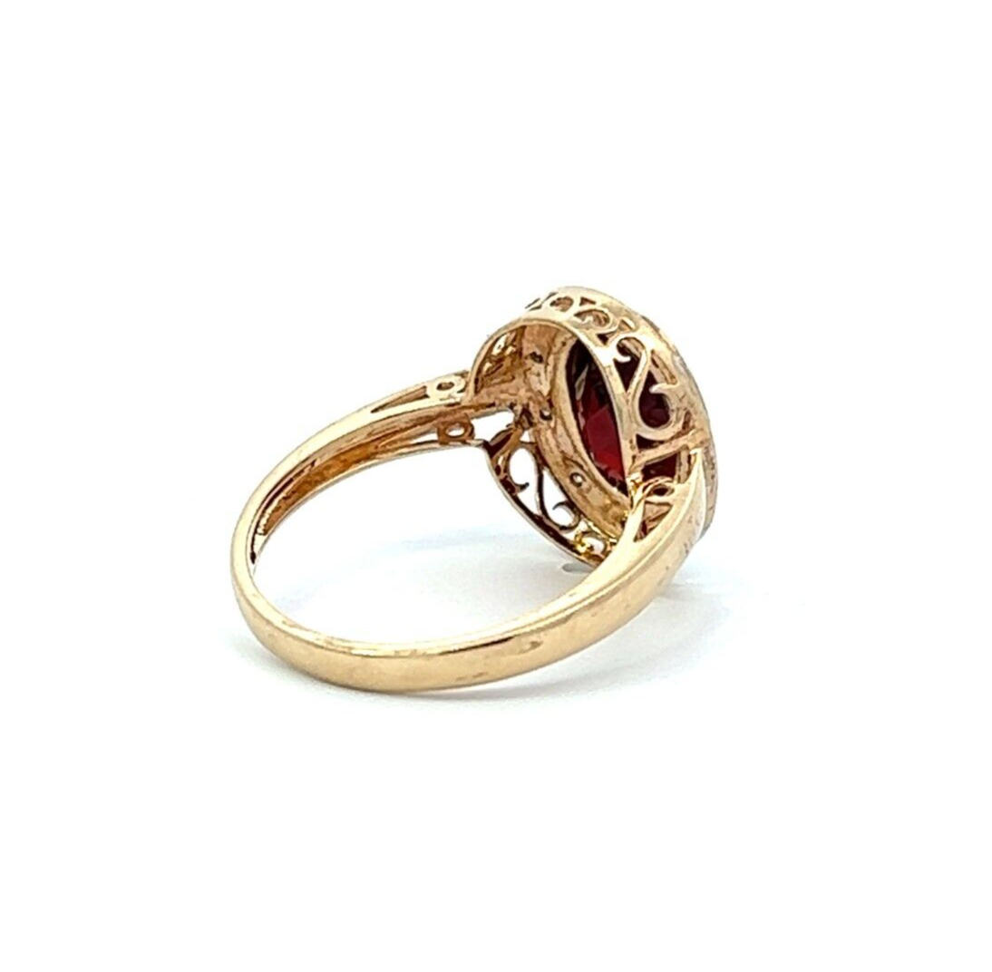 9Ct Yellow Gold Red Gemstone & Diamond Ring