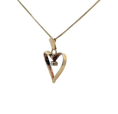 9Ct Yellow Gold Diamond Heart Pendant