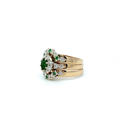 9Ct Two-Toned Gold Green Stone & Diamond Three Ring Set