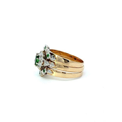 9Ct Two-Toned Gold Green Stone & Diamond Three Ring Set