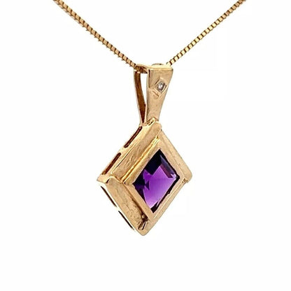 9Ct Yellow Gold Amethyst & Diamond Accent Charm Pendant