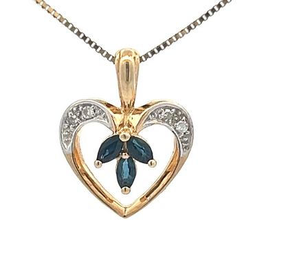 9Ct Yellow Gold Sapphire & Diamond Accent Heart Charm Pendant