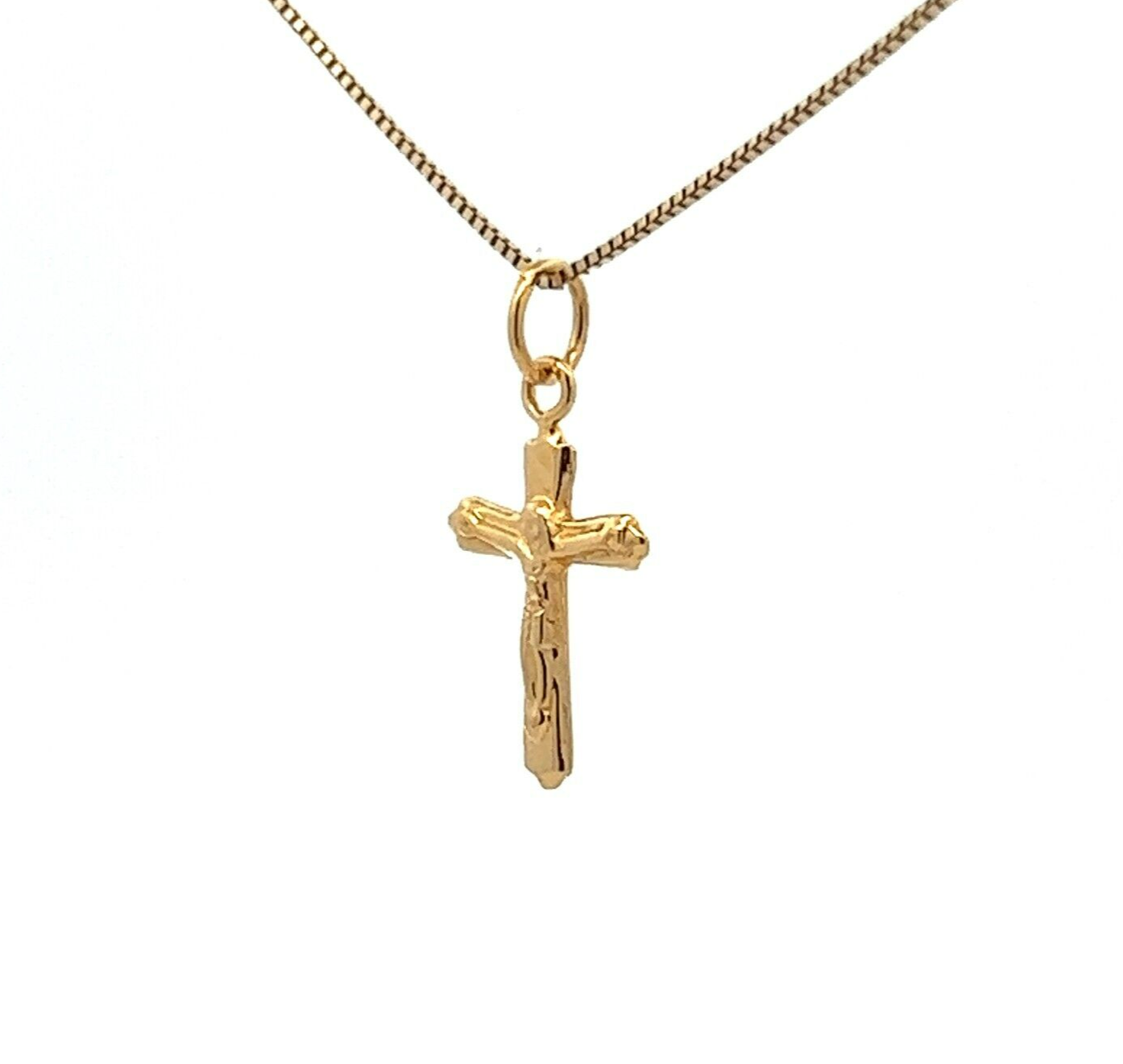 14Ct Yellow Gold Miniature Crucifix Charm Pendant