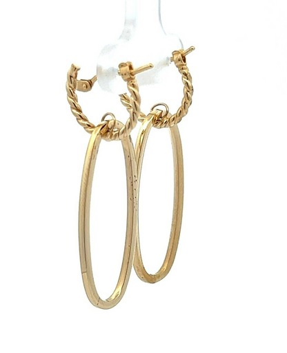 9Ct Yellow Gold Double Oval Hoop Drop Earrings